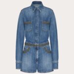 Partial Embroidery – Medium blue denim