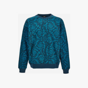 Sweatshirt In Non-Brushed Sweatshirt Fabric With Allover Baroque 92 Print - Blue