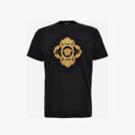 T-Shirt In Compact Cotton Jersey Fabric + Architectural Barocco Crest Embroidery - Black