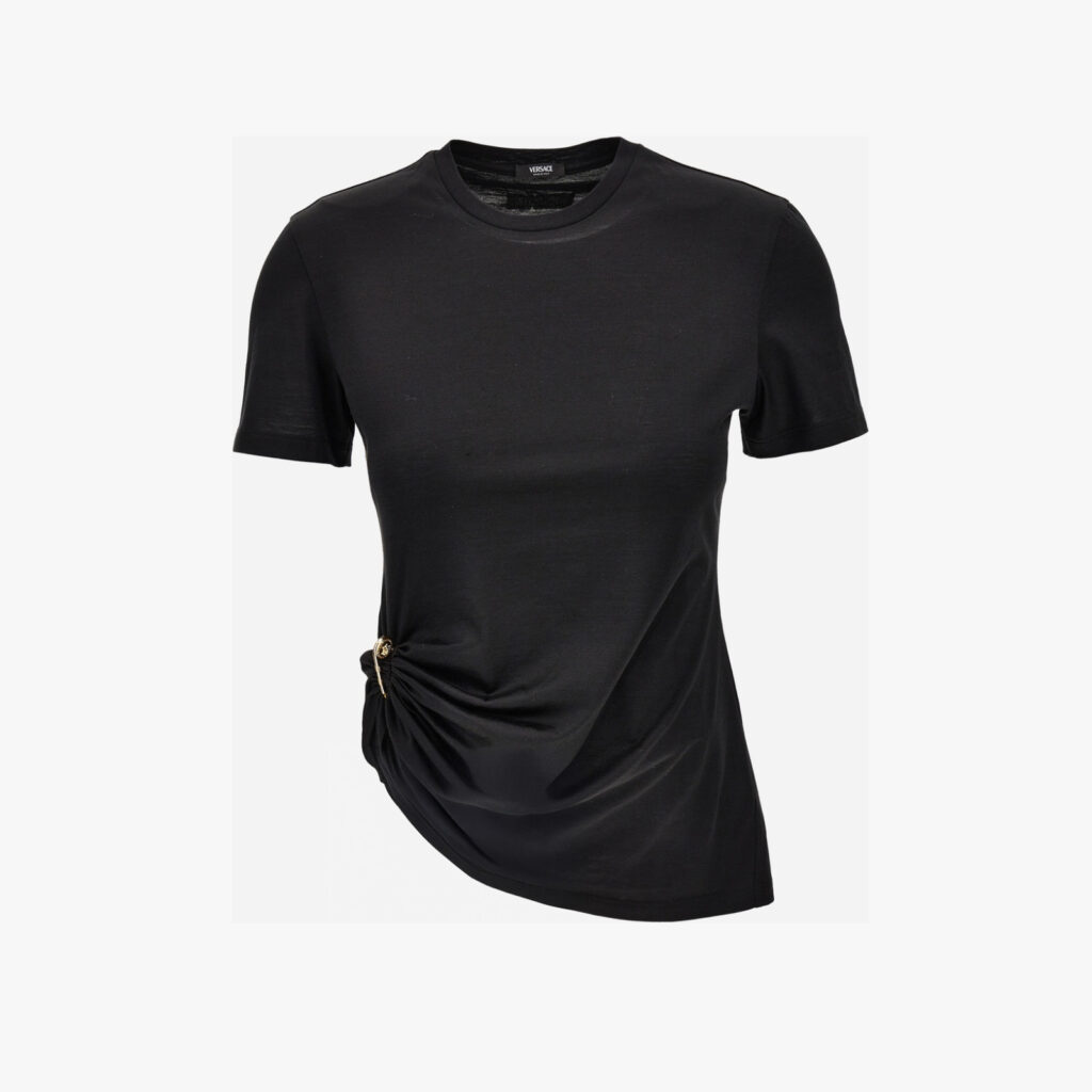 T-Shirt In Versace Logo Silk Yd Cotton Mix Jersey - Black