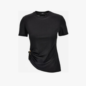 T-Shirt In Versace Logo Silk Yd Cotton Mix Jersey - Black