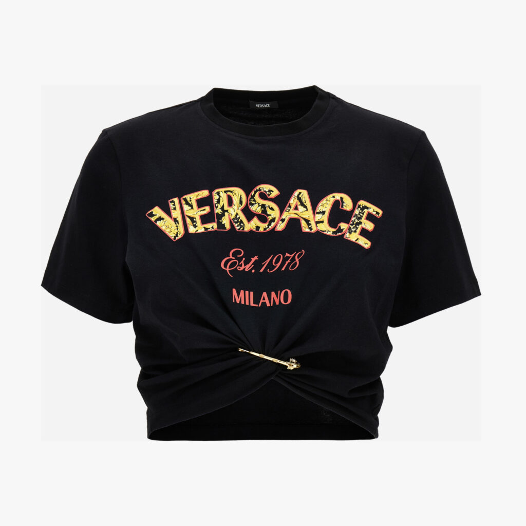 T-Shirt In Jerey Fabric With Versace Milano Barocco 92 Print - Black-Multicolor