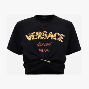 T-Shirt In Jerey Fabric With Versace Milano Barocco 92 Print - Black-Multicolor