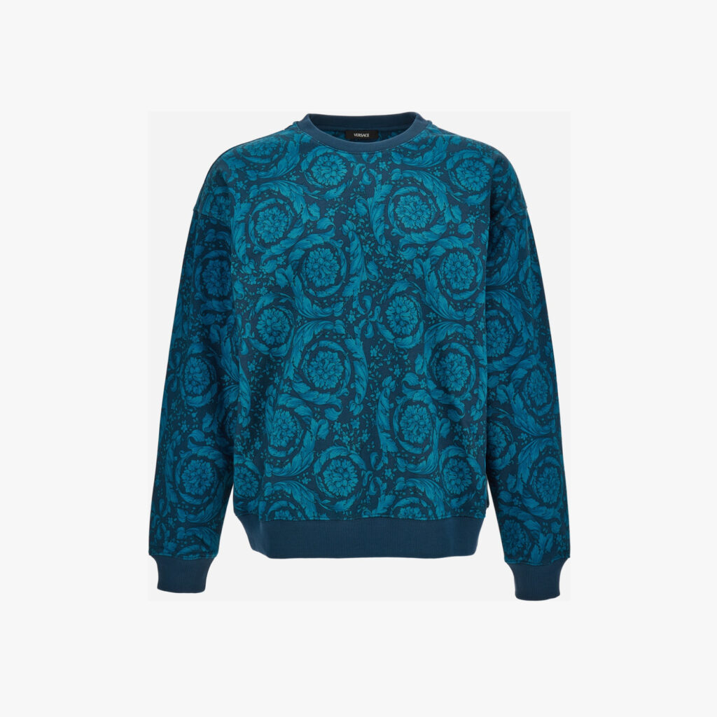 Sweatshirt In Non-Brushed Sweatshirt Fabric With Allover Baroque 92 Print - Blue