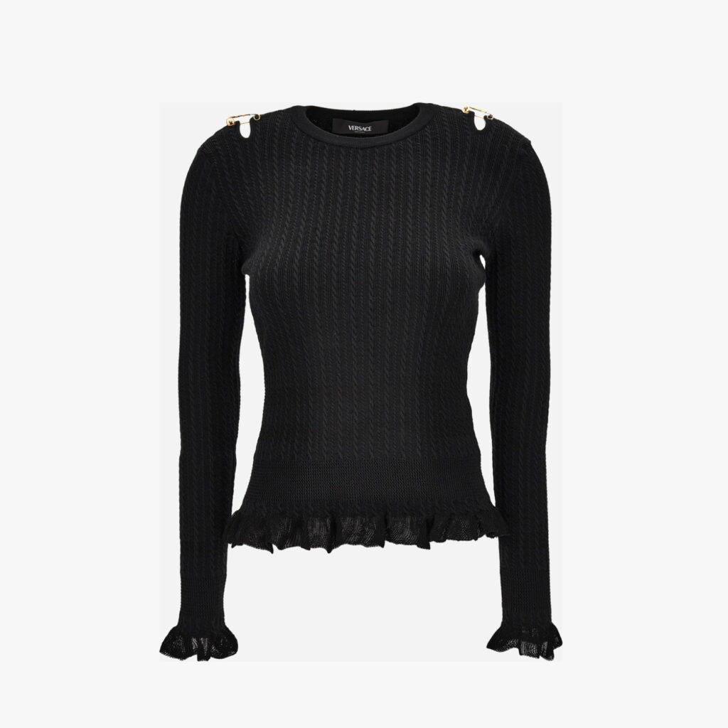 Knit Sweater In Micro Cable Wool Blend - Black