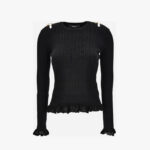Knit Sweater In Micro Cable Wool Blend - Black