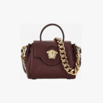 Top Handle In Grainy Calf Leather - Wine-Versace Gold