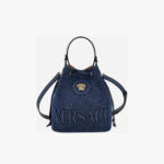 La Medusa Bucket In Denim-Calf Leather - Navy Blue-Versace Gold