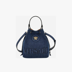 La Medusa Bucket In Denim-Calf Leather - Navy Blue-Versace Gold
