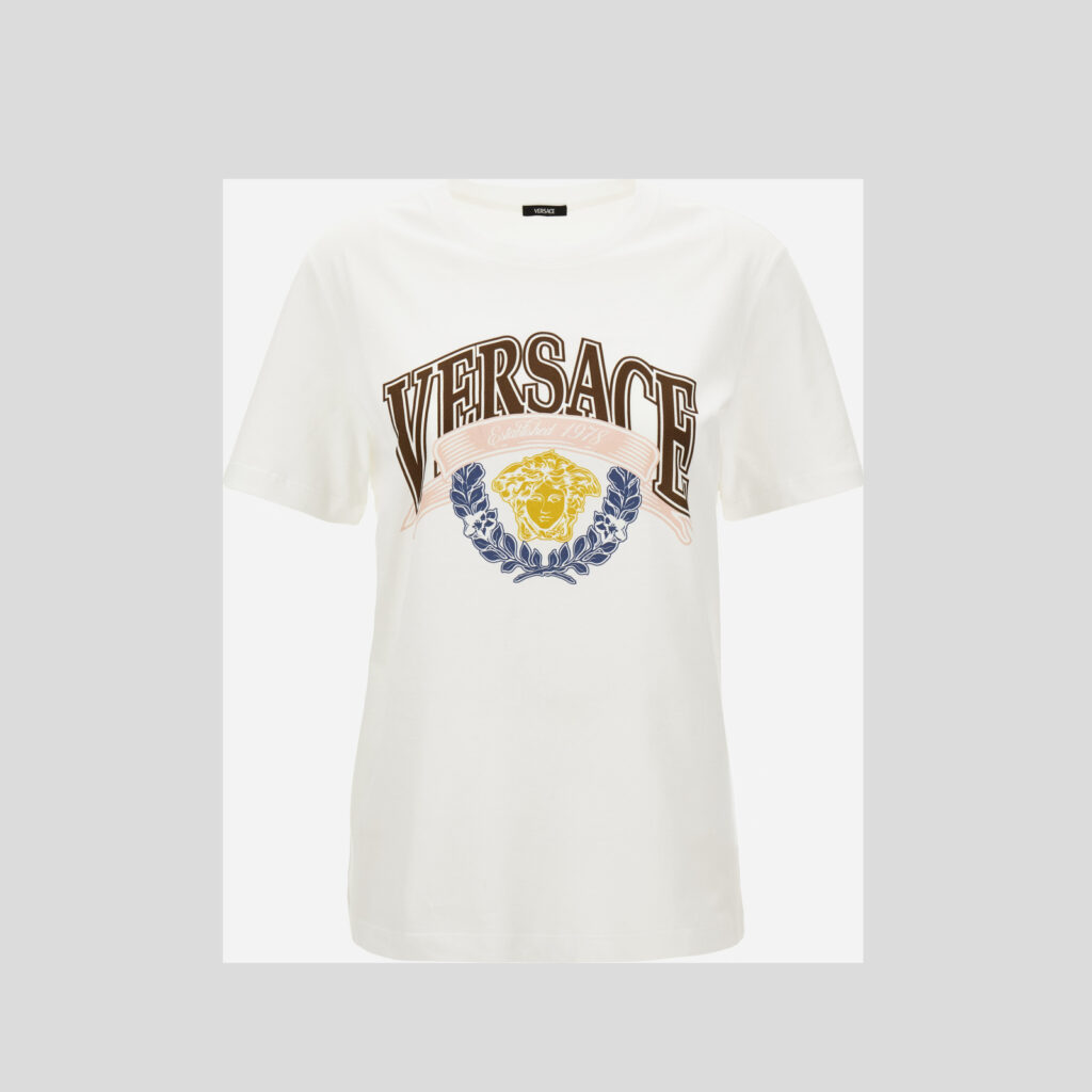 T-Shirt In Jersey Fabric Medusa Crest Print - White