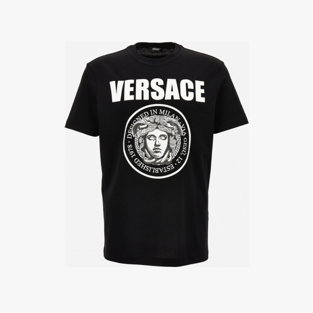 T-Shirt In Jersey Fabric + Medusa Rock Print - Black-White