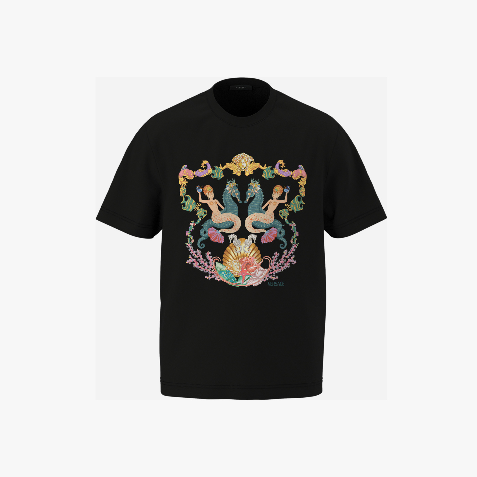 T-Shirt In Compact Cotton Jersey Fabric + Coral Theater Crest Print - Black T-Shirt In Compact Cotton Jersey Fabric + Coral Theater Crest Print - Black